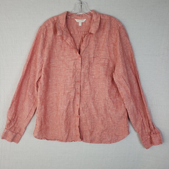 Garnet Hill 100% Linen Button-up Shirt Long Sleeve size 16 Boho Resort Lagenlook - Picture 2 of 12